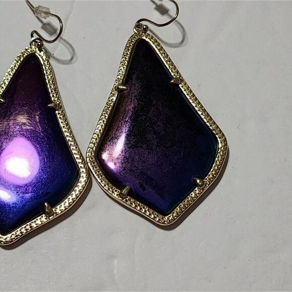 Kendra Scott Rare Black Iridescent reversible Alexandra Gold Drop Earrings - Picture 3 of 7